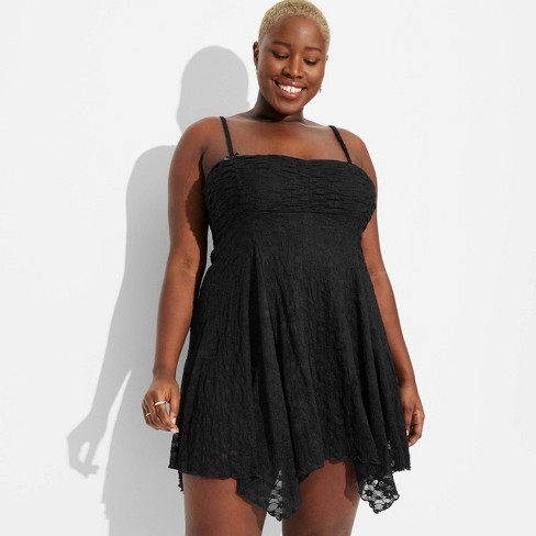 Women's Asymmetrical Midi Slip Dress - A New Day™ Black Polka Dots