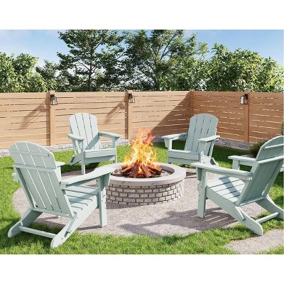 Acekool Folding Adirondack Chairs Set of 4, HDPE Plastic Outdoor Chair Wood Texture, 380lbs, Patio/Deck/Backyard