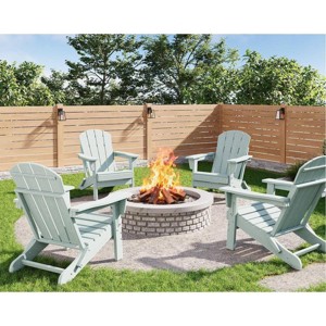 Acekool Folding Adirondack Chairs Set of 4, HDPE Plastic Outdoor Chair Wood Texture, 380lbs, Patio/Deck/Backyard - 1 of 4