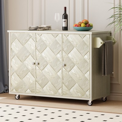 YOOCOZZ Ash Veneer Handwoven Rolling Kitchen Island & Dining Cart with Drop Leaf and Ample Storage Space