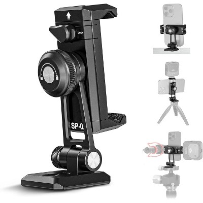MaseiKar Metal Phone Tripod Mount Adapter with Arca QR Base, Cold Shoe, 360 Swivel 180 Tilt, Phone Holder Compatible with iPhone 15 Pro Max Galaxy S24