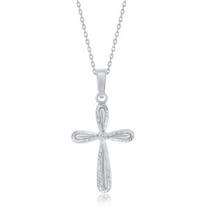 Bella Silver Sterling Silver, Diamond-Cut Border Cross 18" Pendant Necklace - Silver - 1 of 2