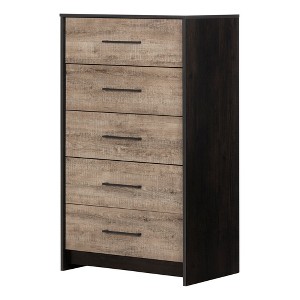 South Shore Londen 5 Drawer Chest Rubbed Black/Weathered Oak: Sturdy Metal Slides, Industrial Design, 5-Year Warranty - 1 of 4