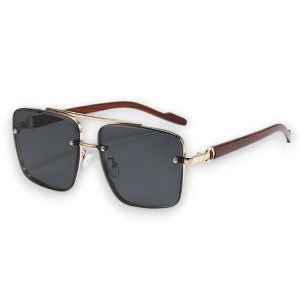Anna-Kaci Men's Classic Versatile Imitation Wood Grain Leg Fashionable UV400 Sunglasses - 1 of 4