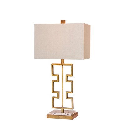 Stacked Modern Cut Out Antique Metal & Clear Acrylic Table Lamp Gold  - Fangio Lighting