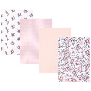 Hudson Baby Infant Girls Cotton Flannel Burp Cloths 4-Pack, Pink Mint Floral, One Size - 1 of 4