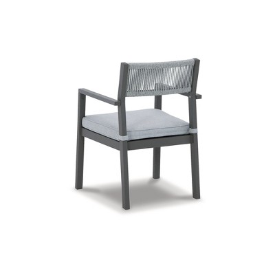Gray Eucalyptus Outdoor Dining Arm Chairs with Cushions