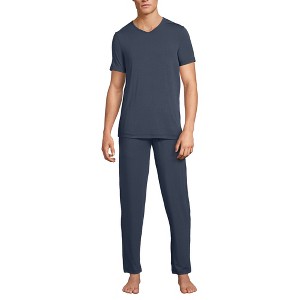Lands' End Men's Short Sleeve Cooling Knit V-Neck Pajama Set - 1 of 4