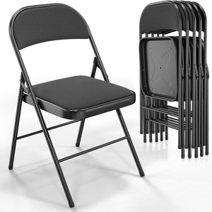 VINGLI 6 Pack Folding Chairs with Padded Seats, Metal Frame with Fabric Seat & Back, Capacity 350 lbs, Black, Set of 6 - 1 of 4