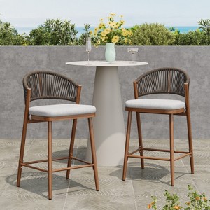 Christopher Knight Home Damon Outdoor 26" Aluminum and Rattan Counter Stools with Scallop-shaped Backrest (Set of 2) - 1 of 4