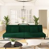 vidaXL 2-Seater Velvet Sofa Bed - Multifunctional Loveseat with Pillows, Convertible Day Bed, Wooden Frame, Comfortable Sleeper - Dark Green - 2 of 4