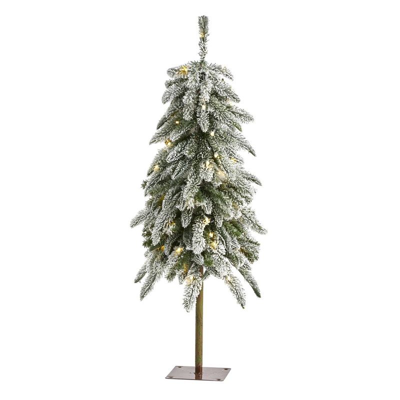 3.5ft Nearly Natural Pre-Lit LED Flocked Washington Alpine Artificial Christmas Tree Warm White Lights, 1 of 9