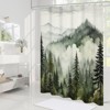 Aoibox Dark Green Misty Pine Forest Shower Curtain, Mountain Foggy Woodland Scenery Tree Bathroom Decor, Abstract Modern Waterproof Nature-Themed - 2 of 4