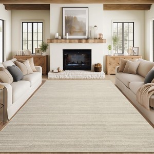 Modern Striped Rug  Soft Low Pile Area Rug for Living Room Bedroom Neutral Carpet with Non Slip Backing Contemporary Floor Rug for Home Decor - 1 of 4