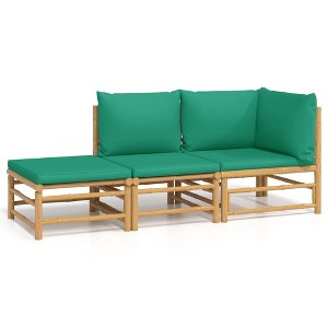 vidaXL Garden Lounge Set Green Cushions, Natural Bamboo Bamboo Three-Piece - 1 of 4