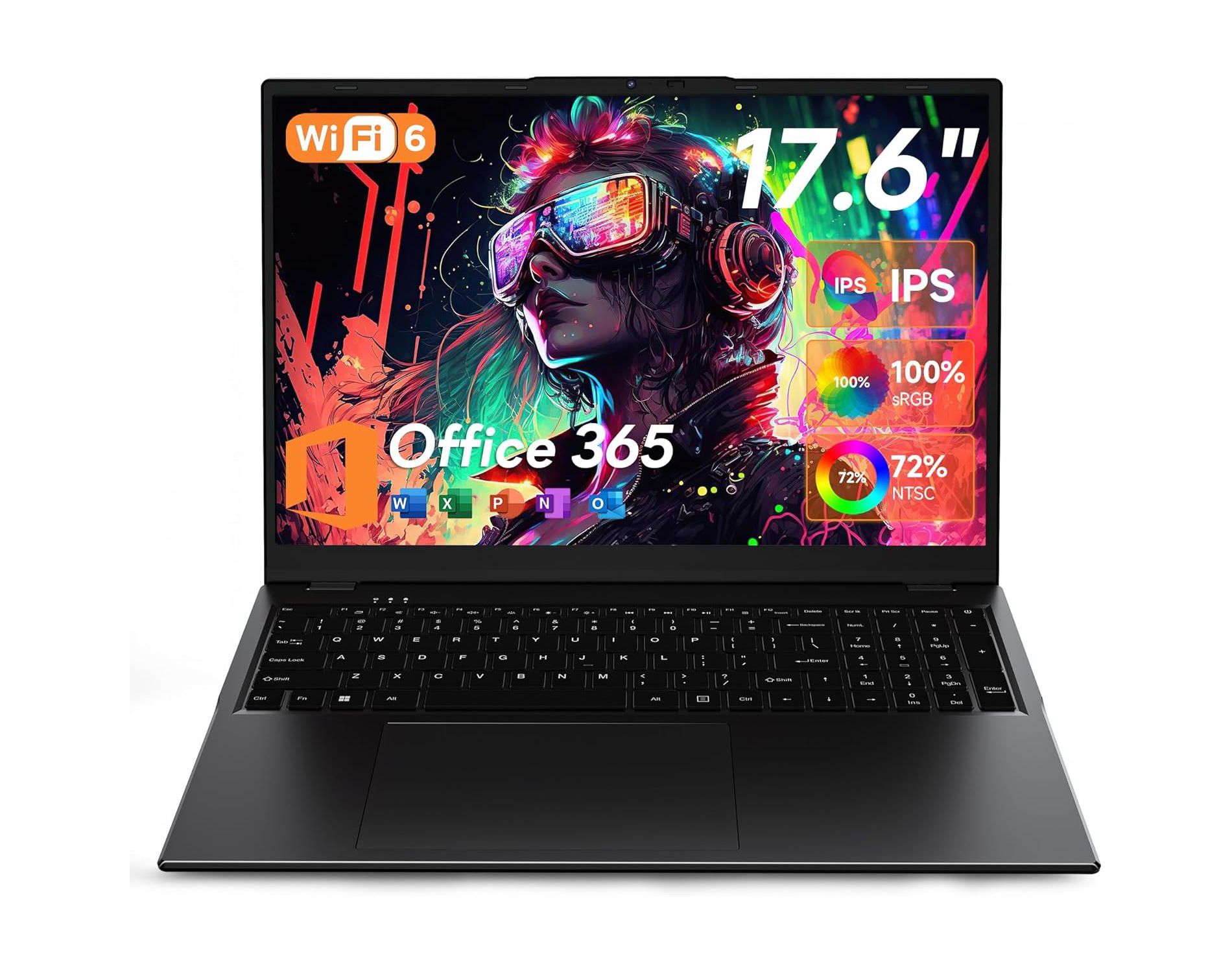 Laptop 17.6 inch, Laptop Computer with Office 365, 16GB DDR5 RAM, 640GB Storage, N95 CPU, Backlit Keyboard, WiFi 6, Bluetooth 5.2, 1920*1200,100% sRGB