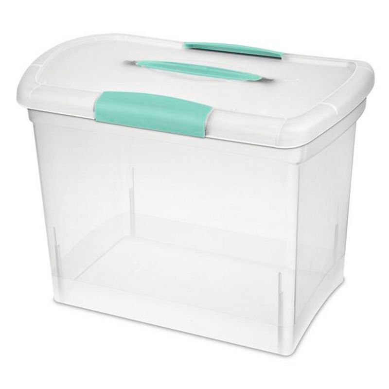 Sterilite Large Nesting ShowOffs, Stackable Small Storage Bin with Latching Lid and Handle, Plastic Container to Organize Office Files, Clear, 12-Pack, 2 of 7