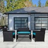 Nertpow Deluxe 4 Piece Patio Furniture Set, Weatherproof Patio Conversation Set with 3 Sofa and 1 Table , Black Rattan and Light Blue Cushion - 2 of 4