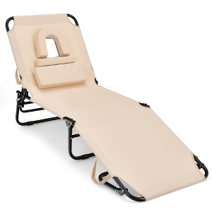 Costway Beach Chaise Lounge Chair with Face Hole Pillows & 5-Position Adjustable Backrest - 1 of 4