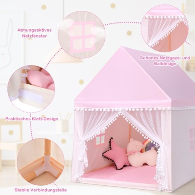 Pink Fairy Castle Kids Play Tent with Washable Mat and Windows
