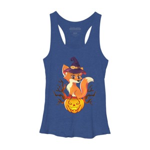 Women's Design By Humans Cute Witch Fox With Jack O Lantern Halloween Shirt By thebeardstudio Racerback Tank Top - 1 of 3