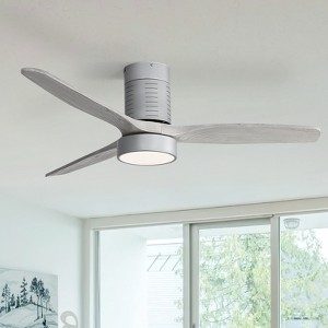 Modern Flush Mount Ceiling Fan 52'' Low Profile Ceiling Fan with Lights and Remote 3 Wood Blades Dimmable LED Reversible DC for Kitchen Bedroom - 1 of 4