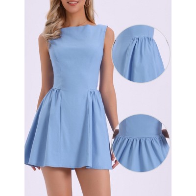 Женские платья INSPIRE CHIC Women's Sleeveless Boat Neck Solid Color Casual Office Work A-Line Dresses Blue Large — фото 2