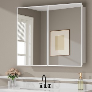 Elise Recessed or Surface-Mount Bathroom Medicine Cabinet with Mirror, Adjustable Tempered Glass Shelves & Reversible Door - 1 of 4