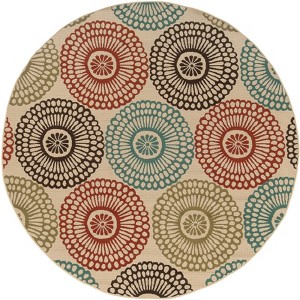 Mia Floating Medallion Patio Rug Beige/Blue - 1 of 4
