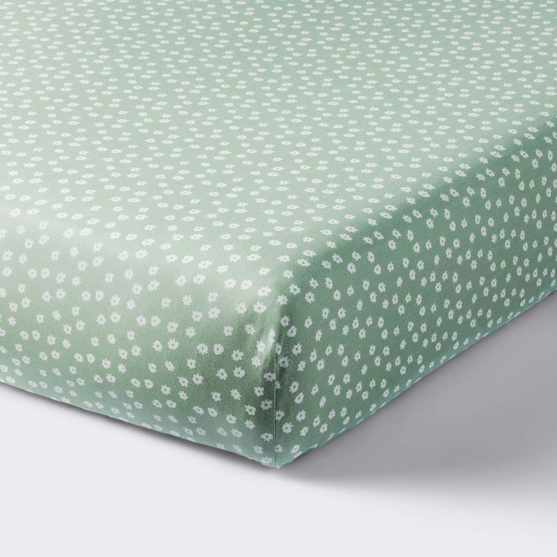Cotton Fitted Crib Sheet - Daisies Green - Cloud Island&#8482;, 1 of 6