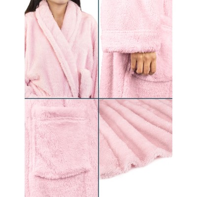 Dusty Rose Plush Fleece Long Bathrobe with Pockets