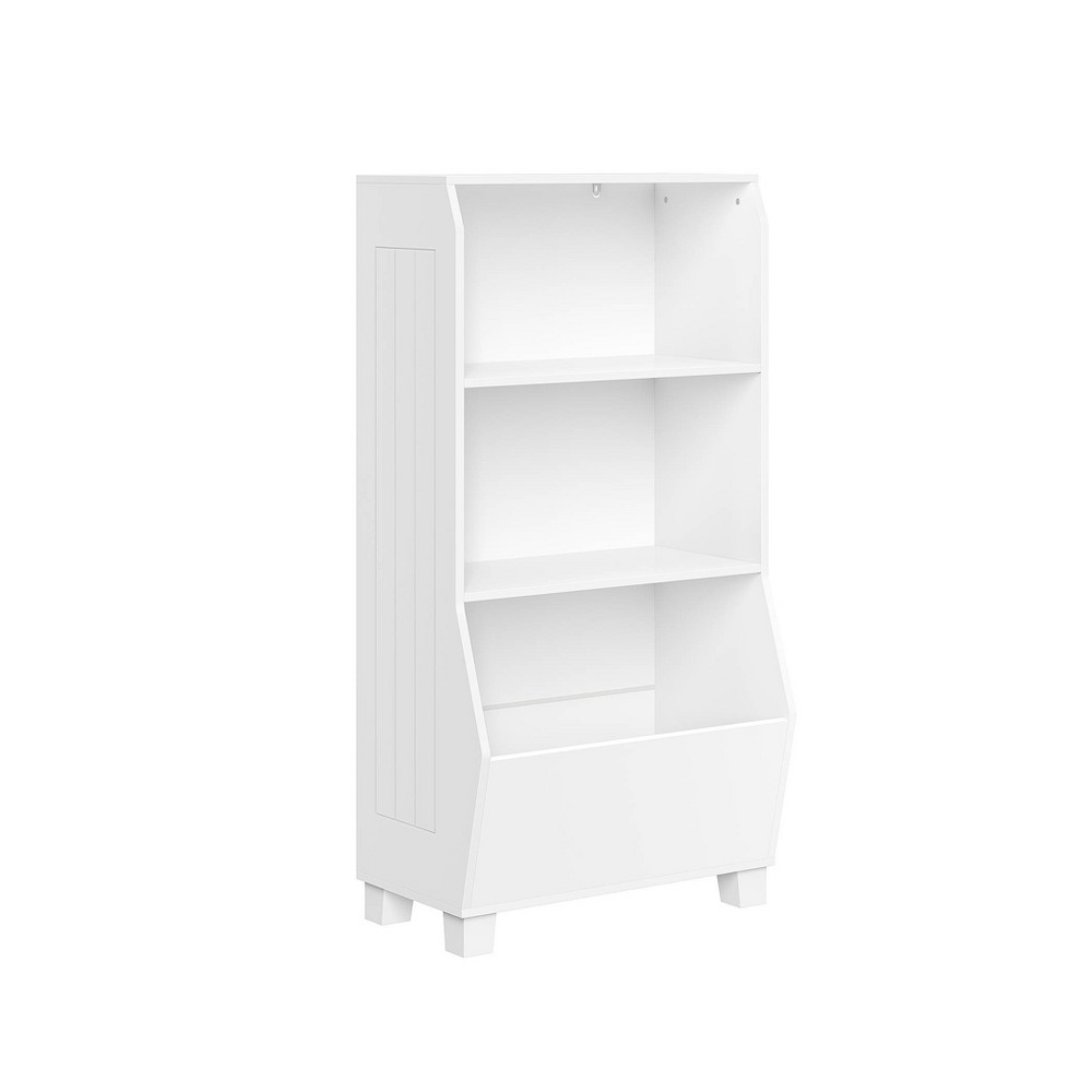 RiverRidge Kids' 23" Playroom Bookshelf with Veggie Bin Organizer and 2 Open Toy Storage Shelves White: Small Bookshelf for Kids, MDF, White