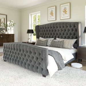 AMERLIFE Platform Bed Frame, Velvet Upholstered Bed with Deep Button Tufted - 1 of 4