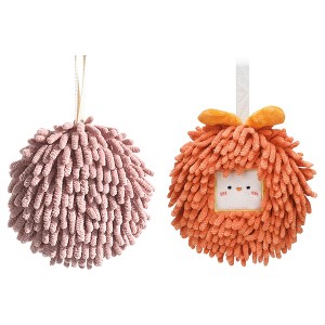 REGALWOVEN 2 Pcs Comfortable Soft Absorbent Chenille Ball Fuzzy Hand Towels - 1 of 4