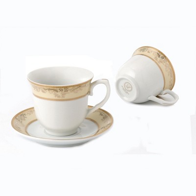 Elegant Ivory and Gold Porcelain Teacup and Saucer Set