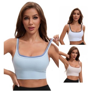 INSPIRE CHIC Women's Double Spaghetti Strap Longline Full Coverage Workout Padded Sports Bras 3 Packs - 1 of 4