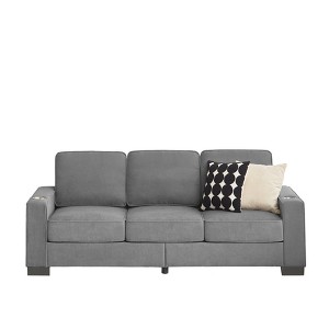 TiramisuBest 83.86" Corduroy Sofa with Cup Holders, Modern 3-Seater Couch with Fluffy Backrest & High-Density Cushions, Gray - 1 of 4