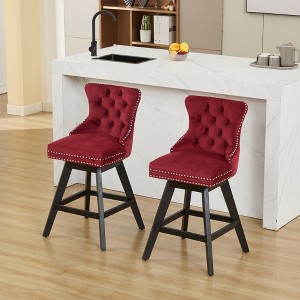 CAVINAS Set of 2 Swivel Bar Stools,Velvet Counter Stools with Button Tufted Back & Wooden Legs,Bar Chairs for Home Pub & Kitchen Island - 1 of 4