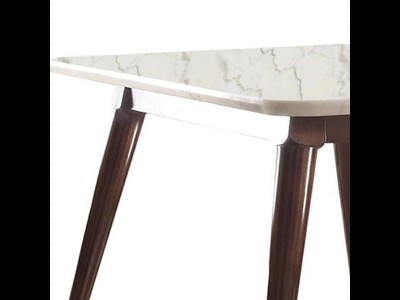 Gasha White Marble and Walnut Dining Table
