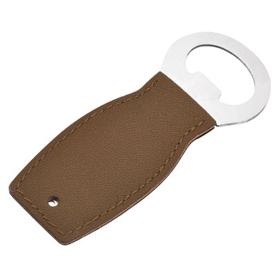 Unique Bargains Stainless Steel Portable Beer Soda Bottle Opener with Leather Handle for Bar Party