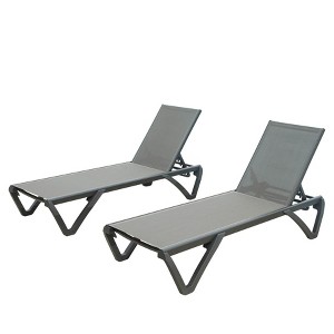 FURNIinspire Patio Chaise Lounges 2PCS Outdoor Chair with Adjustable Backrest, Poolside Beach Yard Balcony Sunbath Chair, Gray, 64.41"*26.69"*31.89" - 1 of 4