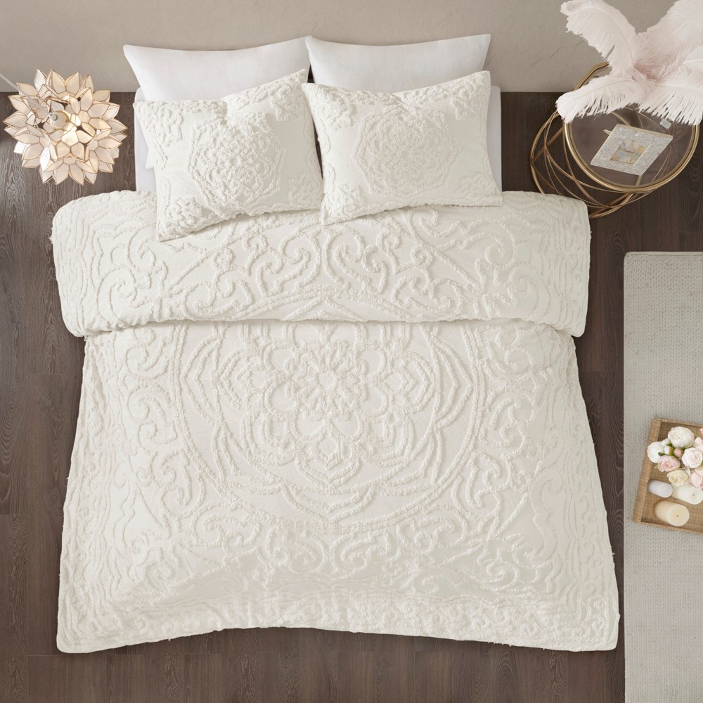 Photos - Duvet 2pc Twin/Twin XL Cecily Cotton Chenille Medallion Comforter Set - Ivory