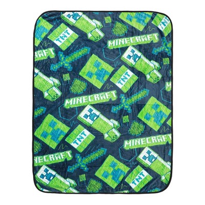 Minecraft Creepers & Swords AOP Navy Double-Sided Throw Blanket