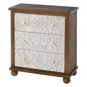 COZAYH Rustic Farmhouse Dresser with Carved Leaves Pattern and 3 Drawers, for Bedroom or Living Room, Made from Durable Engineered Wood, White - 1 of 4