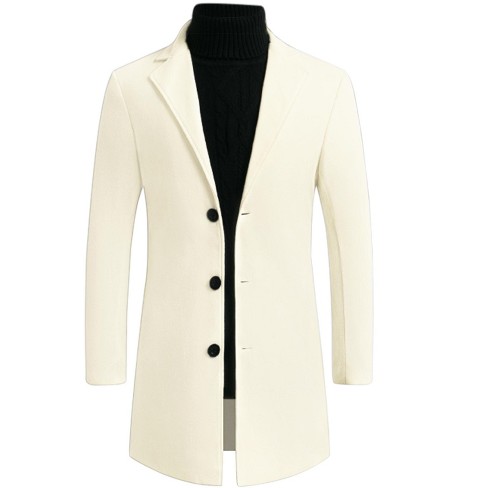 Lars Amadeus Men's Slim Fit Winter Notched Lapel Single Breasted Long  Jacket Overcoat White Medium