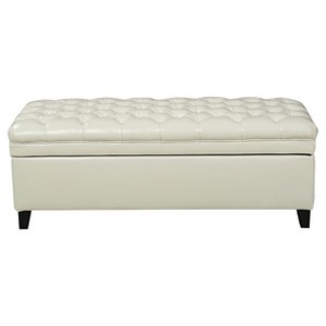 Juliana Tufted Faux Leather Storage Ottoman White - Christopher Knight Home, Ivory