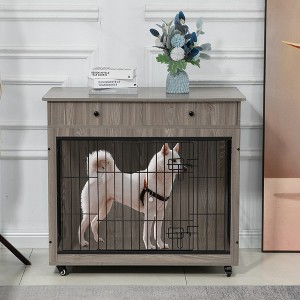 LOVMOR 38.4 Inch Dog Kennel with 2 Drawers Storage - 1 of 4