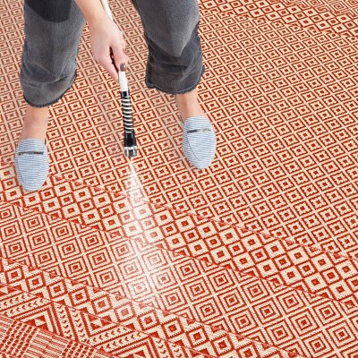 Beige and Red Geometric Indoor/Outdoor Area Rug