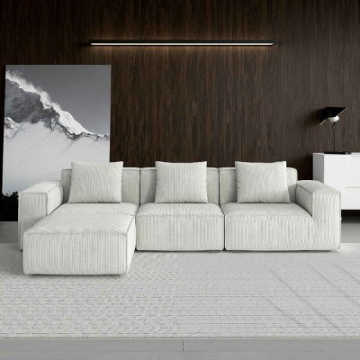 Combo Modular Sofa with 3 Seats for Living Room, Sectional Sofa with Ottoman, Sofa with Foam Filling and Corduroy Fabric-Coolbibila