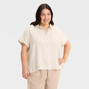 Women's Short Sleeve Button-Down Shirt - Ava & Viv™ - 1 of 3